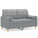 Canapea cu 2 locuri cu pernute, gri deschis, 120 cm, textil