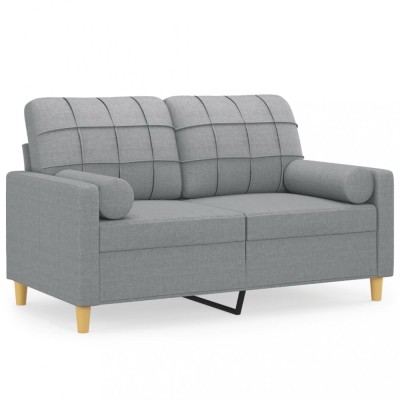 Canapea cu 2 locuri cu pernute, gri deschis, 120 cm, textil foto