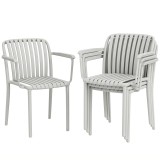 Outsunny Set 4 Scaune de Grădină Stackabile din Polipropilenă Anti-UV, Design Lamelar cu Cotiere, pentru Terasă Balcon Exterior Interior, Gri | Aosom