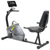 Bicicleta Fitness Orizontala Magnetica vidaXL, Puls, 8 Nivele, LCD, Gri/Galben, Scaun Ajustabil, 100 kg