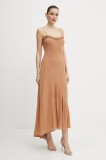 Bardot rochie culoarea maro, midi, evazată, 59885DB