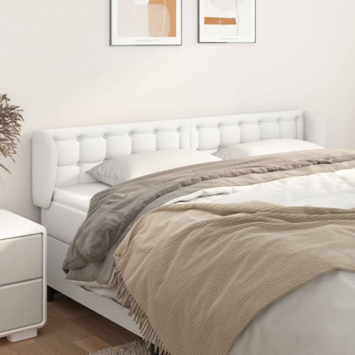 Tablie de pat cu aripioare alb 163x23x78/88 cm piele ecologica GartenMobel Dekor