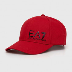 EA7 Emporio Armani șapcă de baseball din bumbac culoarea rosu, cu imprimeu