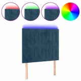 Cumpara ieftin Tablie de pat cu LED, albastru inchis, 90x5x118/128 cm, catifea