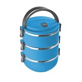 Cumpara ieftin Caserola termoizolanta pentru pranz, 3 niveluri, plastic si otel inoxidabil, 2.1 litri - Albastru