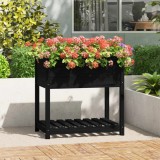 Jardiniera Gossi cu raft, lemn masiv pin, 82.5x54x81cm, negru. Ghiveci flori, gradina, terasa, balcon. Rezistenta &amp; Stabila. Depozitare