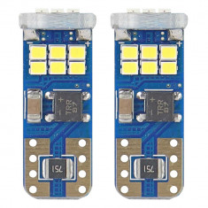 Bec de pozitie tip LED Canbus T10 W2.1x9.5 W5W, 12-24V 2.2W, 18 SMD 2016 , culoare alb , AMIO, set 2 buc