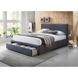 Pat tapitat dublu KL Miriam, cu sertar, structura lemn masiv, catifea,160x200 cm, gri