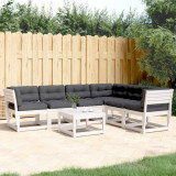 VidaXL Set canapele de grădină cu perne 6 piese alb lemn masiv de pin