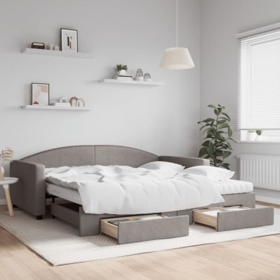 vidaXL Pat de zi cu extensie și sertare, gri taupe, 100x200 cm, textil foto