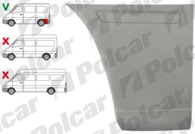 Segment reparatie aripa spate MERCEDES SPRINTER, 01.1995-2006, VW LT II 05.1996-12.2005, partea dreapta, lateral panel: L=1200 mm; metal galvanizat; foto