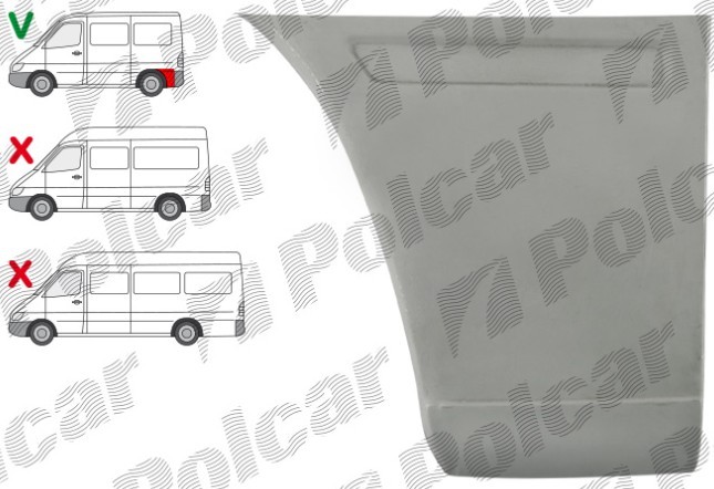 Segment reparatie aripa spate MERCEDES SPRINTER, 01.1995-2006, VW LT II 05.1996-12.2005, partea dreapta, lateral panel: L=1200 mm; metal galvanizat;
