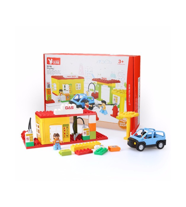 Set blocuri de constructie creative din 48 elemente, Benzinarie, multicolor