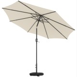 Outsunny Umbrelă de soare aprox. &Oslash;300 cm &icirc;nclinabilă umbrelă pentru balcon cu manivelă bază &icirc;ncrucișată sac de nisip, UPF 30+ retractabilă alb-crem |