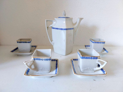 Set cafea portelan Cehoslovacia / Czechoslovakia, marcat MCP, forma patrata foto