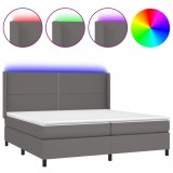 Cumpara ieftin Pat cu arcuri, saltea si LED, gri, 200x200 cm, piele ecologica