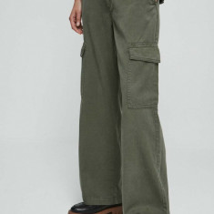 Medicine pantaloni femei, culoarea verde, lat, high waist