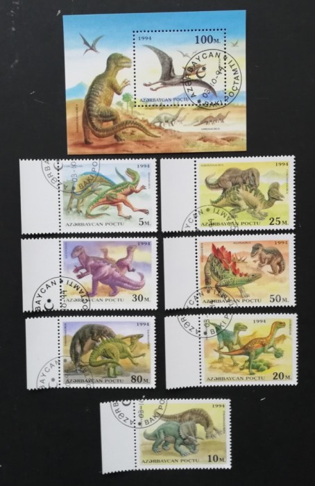 AZERBAYDJAN - DINOZAURI-serie 7 v.+ 1 S/Sh-Obliterata-. AZ 03