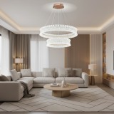 Lustra LED din cristal aurie cu telecomanda, 118W, 60 cm, inaltime reglabila