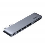 HUB Multifuncțional Ugreen 2x USB Tip C La 3x USB 3.0 / TF / SD / USB Tip C Pentru MacBook Pro / Air Gri (CM251 60560) 60560-UGREEN