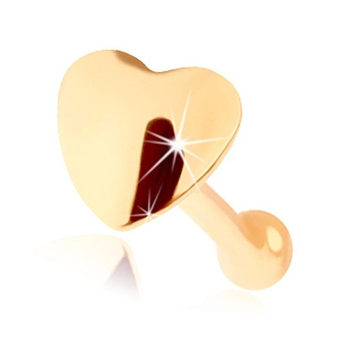 Piercing din aur de 14K pentru nas - forma dreaptă, inima rotunjită