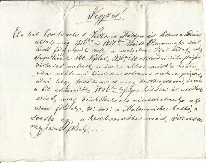 A3786N Act privitor la un teren, limba maghiară, Transilvania, 1836, h&acirc;rtie cu filigran Borgo/Magyar nyelvű jegyz&eacute;s, 1836