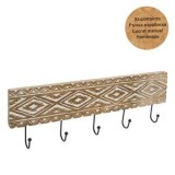 Cuier de perete din lemn sculptat manual, 5 carlige, 50x10x1.5cm, CMCLASS
