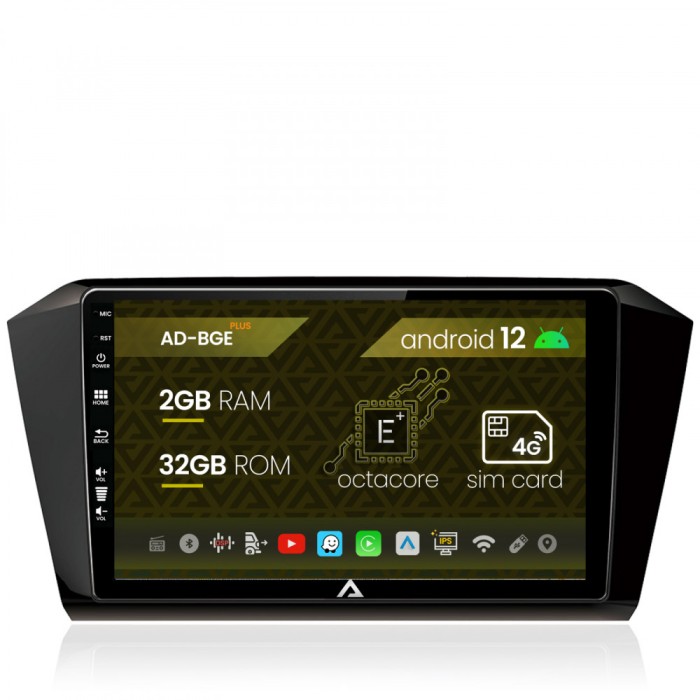 Navigatie Volkswagen Passat B8, Android 12, E-Octacore 2GB RAM + 32GB ROM, 10.1 Inch - AD-BGE10002+AD-BGRKIT037