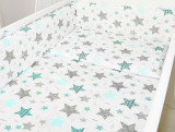 Lenjerie patut 3 piese cu protectie laterala pentru patut 120x60 cm Mint Stars, Arus