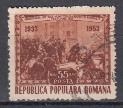 ROMANIA 1953 LP 338 A XX-A ANIVERSARE A LUPTELOR CEFERISTILOR GRIVITA STAMPILAT foto