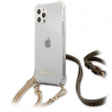 Husa Plastic - TPU Guess 4G Chain pentru Apple iPhone 12 / Apple iPhone 12 Pro, Cu Snur Auriu, Transparenta GUHCP12MKC4GSGO