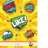 Caiet A5 matematica, 80 file, coperta policromie, OMG, Yes, Like, Ouch, Ooopps