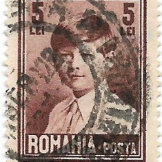 Mihai I, format mare, fara filigran (uzuale), 1928 - 5 L, obliterat