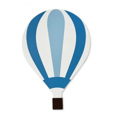 Lampă Decorativă Copii, Model Balon de Aer, Dungi Alb Bleu, LED, Lemn, Diametru 15.5x23cm