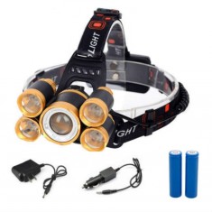 Lanterna De Cap 5 x Led ZOOM Frontala + 2x Acumulatori 18650 C248 foto