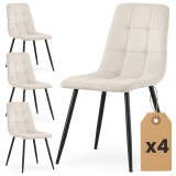 Set 4 scaune dining tapitate Nero din catifea,sezut matlasat,picioare metalice,46x44x87 cm,maxim 130 kg,bej