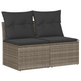 Cumpara ieftin Set mobilier gradina cu perne 2 piese gri poliratan/lemn acacia