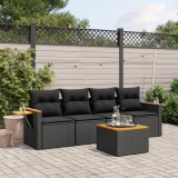VidaXL Set mobilier de grădină cu perne, 5 piese, negru, poliratan