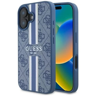 Husa MagSafe pentru Apple iPhone 16, Guess, 4G Printed Stripes, Albastra foto