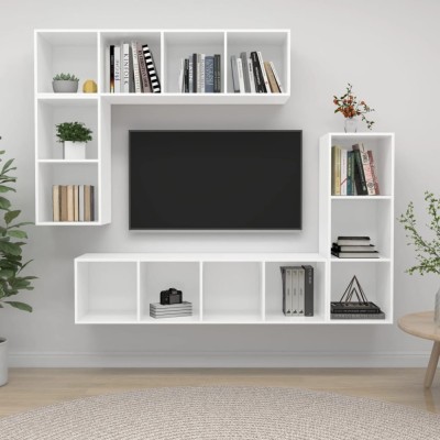 vidaXL Set dulap TV, 4 piese, alb, lemn prelucrat foto