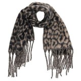 Esarfa dama cu model leopard si franjuri lungi, Bej-Negru, 200x57cm, CMCLASS