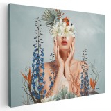 Tablou femeie cu crini pe ochi flori 1993 Tablou canvas pe panza CU RAMA 60x80 cm
