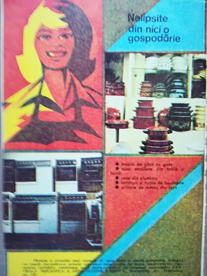 1985, Reclama ARTICOLE CASNICE, vase emailate, aragaz 24 x 16,5 cm comunism foto