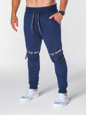 Pantaloni barbati bleumarin slim cu banda model genunchi siret si buzunare P637 foto