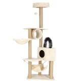 Ansamblu de joaca pentru pisici, cu loc pentru zgariat, ascuns, culcus, hamac, minge, 154cm, crem Household NewTrend