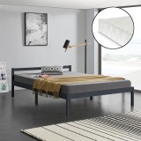 [en.casa]&reg; Pat rama lemn Nakkila 140DG, 140 x 200 cm, lemn brad/spuma rece, dublu, 150 Kg, gri inchis mat cu saltea si gratar pat HausGarden Leisure, [en.casa]