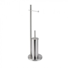 Perie WC cu suport hartie igienica din inox,argintiu,20x20x73 cm