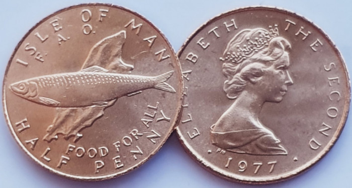 01B11 Insula Man 1/2 penny 1977 Elizabeth II (F.A.O. Food For All) km 40