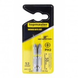 Set 2 biti cruce PH2, Topmaster 338709, prindere hexagonala 1/4&quot;, lungime 50 mm