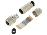 Conector M12 mamă drept, 4 pini, cod D, pe cablu